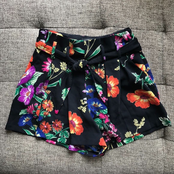 Express Pants - Express Shortie Extreme High Rise Black Floral Shorts NWT